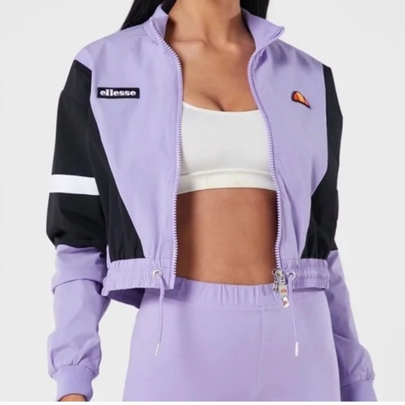 Ellesse Track Jacket Women’s Medium Purple Cropped Sporty Stephanie Zip Front - Picture 1 of 13